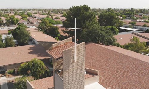 Church steeple from the air