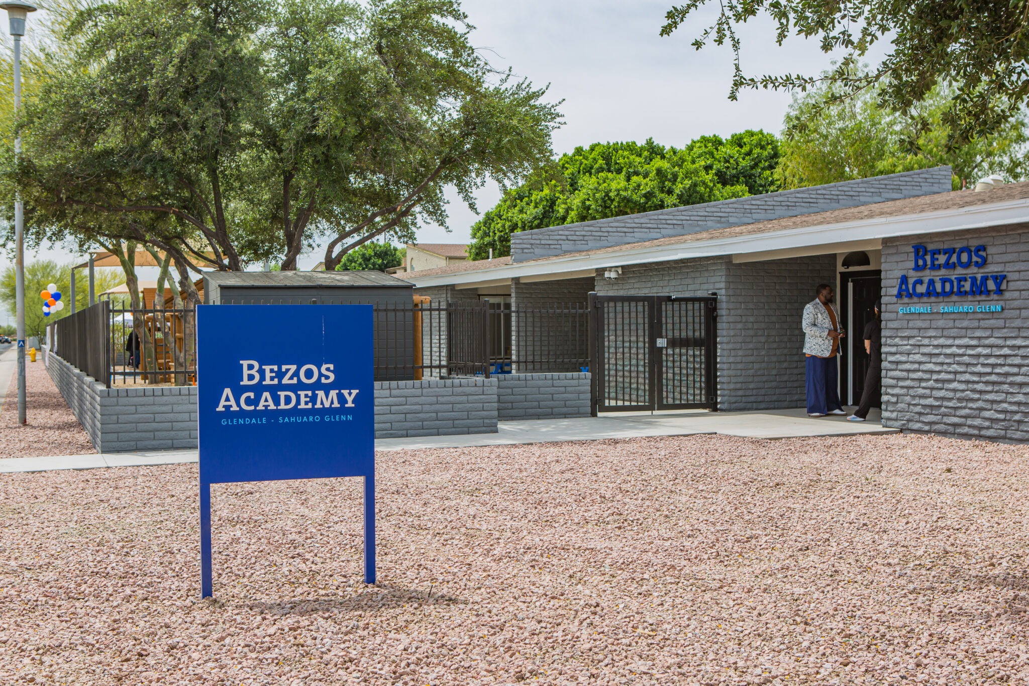 Bezos Academy at Glencroft Bezos Academy Sahuaro Glenn sign on Glencroft campus in Glendale Arizona