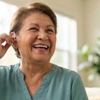 Older adults talking together at Glencroft, showing how hearing health supports social connection