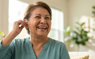 Older adults talking together at Glencroft, showing how hearing health supports social connection